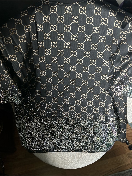 Gucci Pants - Gucci Black and Beige GG Monogram Crystal-Hem Top